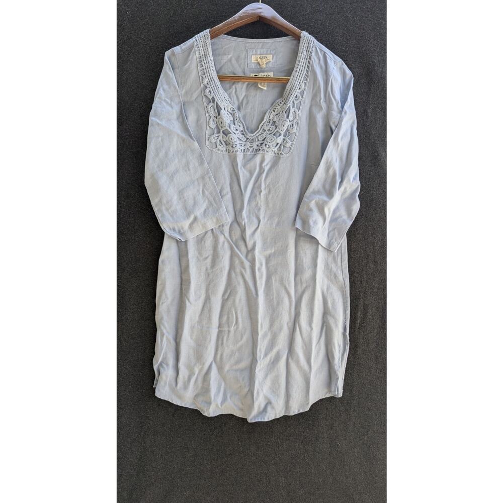 Malvin 3/4 Sleeve Crochet Detail Linen Dress Blue‎ Size Large